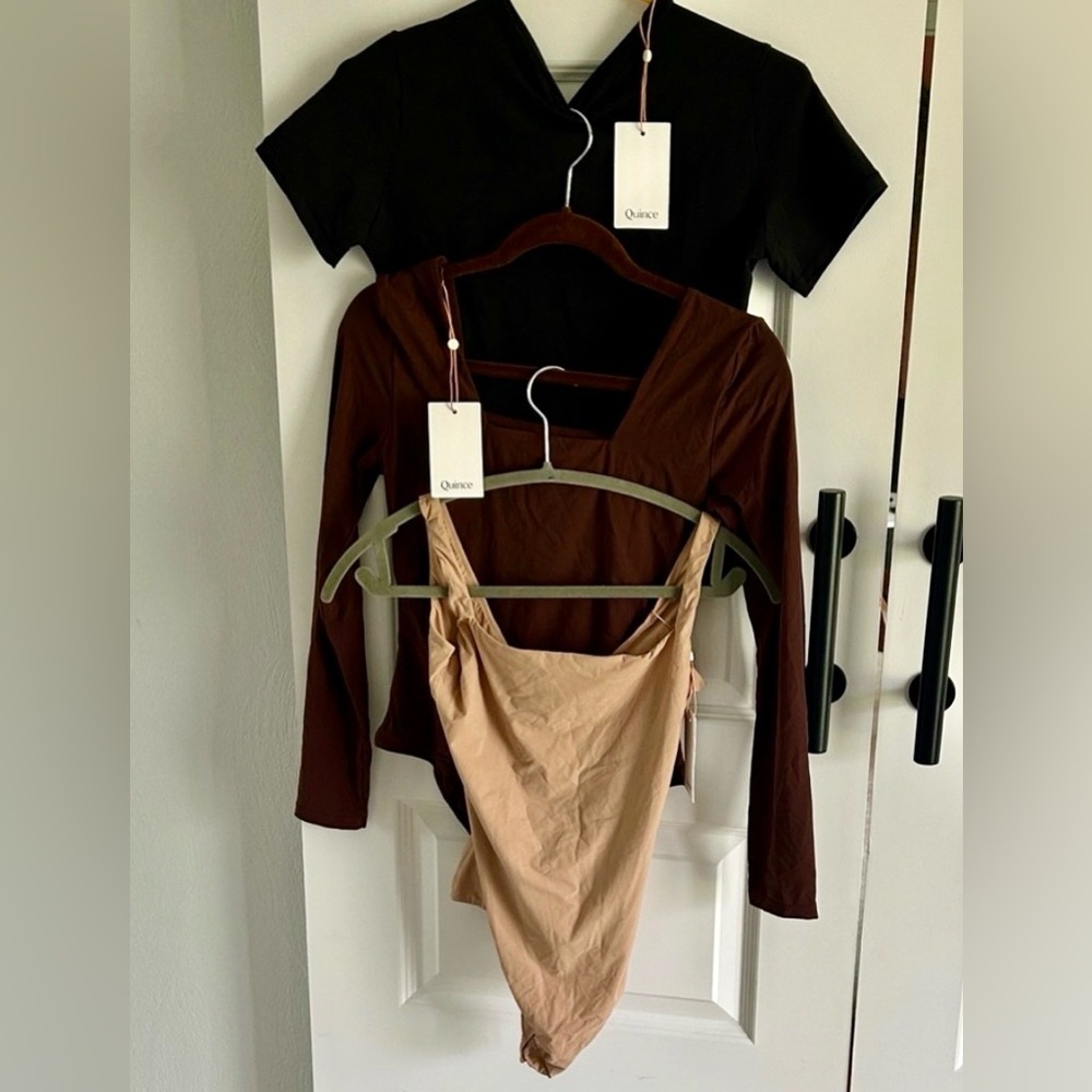 Quince Women's Three-Piece Bodysuit Set - Black, Brown & Tan medium